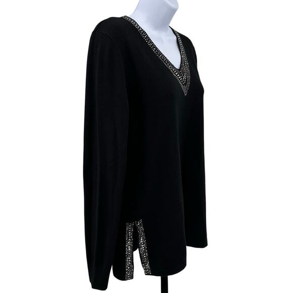 Vila Milano Sweater Black WMNS Sz S Long Sleeve Pullover Rhinestone Wool Blend - Picture 2 of 6